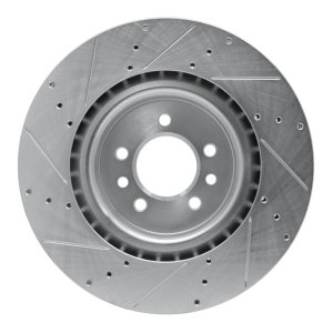 Land Rover Range Rover Brake Rotor (1) - Front Right - R1 Concepts - Drilled & Slotted - Silver - `06-`17